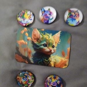 Rainbow and abstract cat and mix of animal magnets